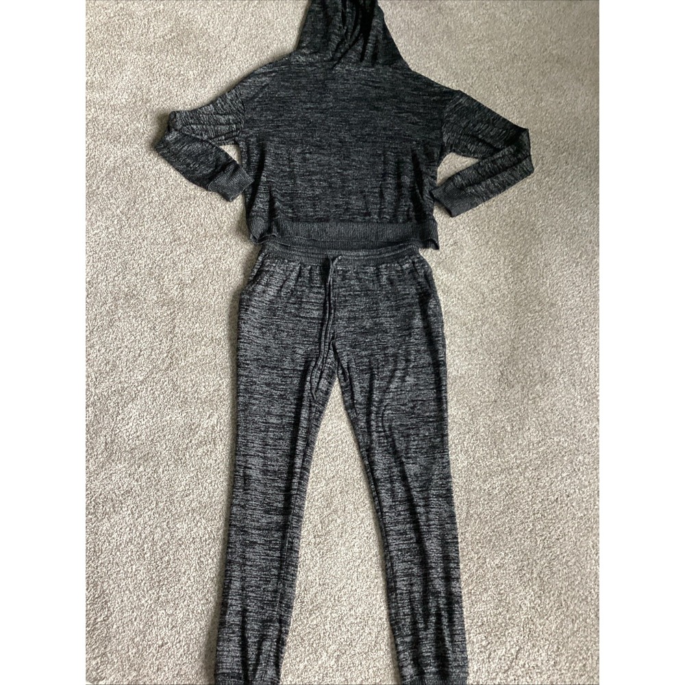 GAP Women's XS Lounge Set Charcoal Gray Heather Soft Knit Hoodie & Joggers 2pc